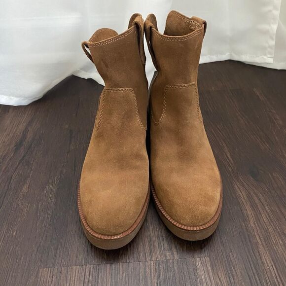Lucky Brand Brown Tan Suede Leather Ankle Boots Size 6.5 EUC - Picture 4 of 9